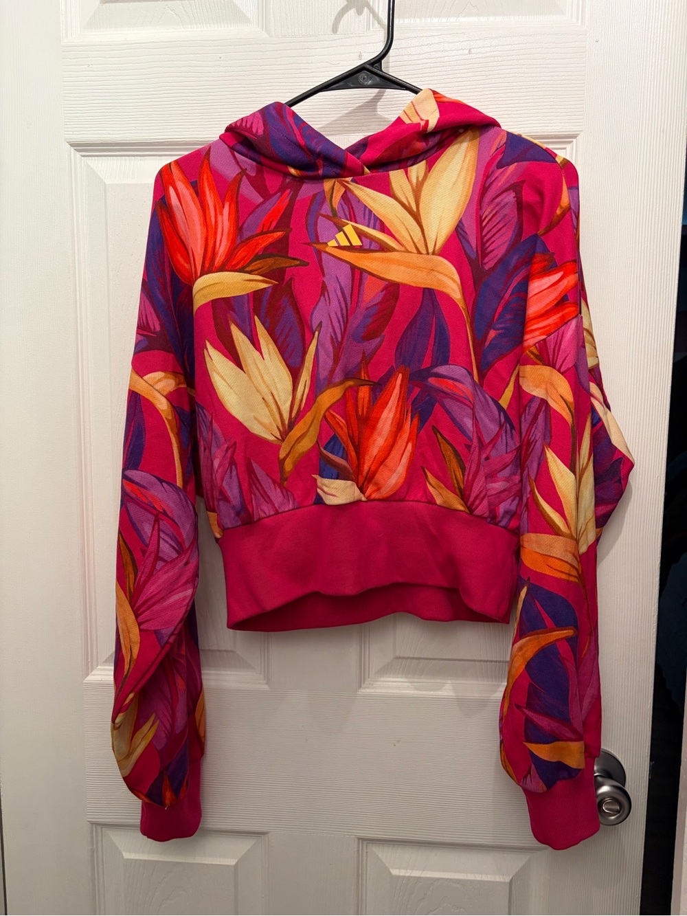 Adidas X Farm Rio Pink Tropical Floral Cropped Hoodie size large